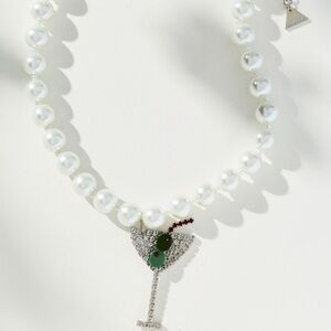 Anthropologie Pearl Necklace with Martini Charm